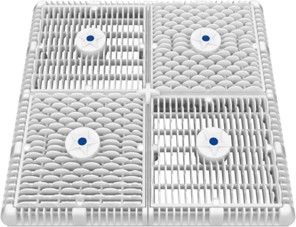 Picture of AquaStar 18 Square Frame with Four 9 Square Wave Anti-Entrapment Suction Outlet Covers and Vented Riser Rings, White | WAV18WR101