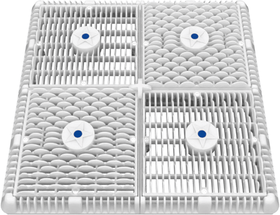 Picture of AquaStar 18 Square Frame with Four 9 Square Wave Anti-Entrapment Suction Outlet Covers and Vented Riser Rings, Black | WAV18WR102