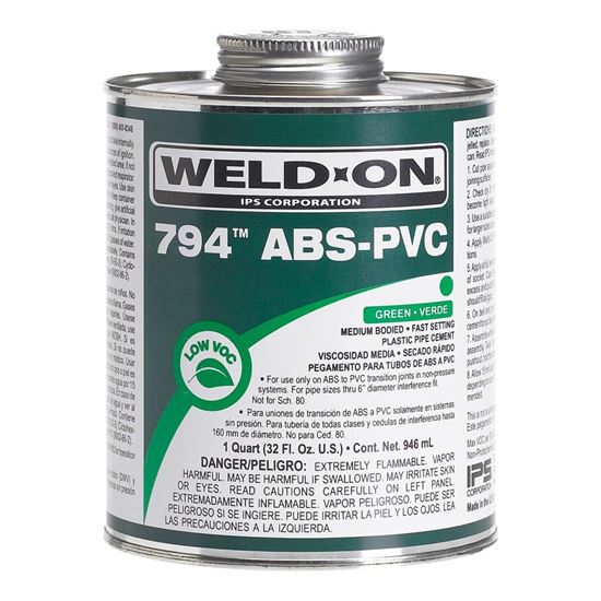 Picture of IPS PVC/ABS Cement 794 Qt 10273 Glue Green Abs-PVC Trans Quart 10273 | 10273